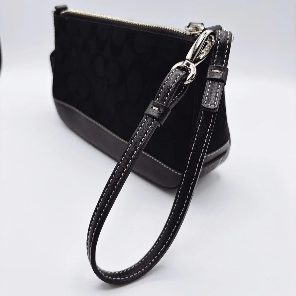 Coach‎ Signature Demi Pouch 6094 Black Monogram Canvas Leather Convertible Y2K